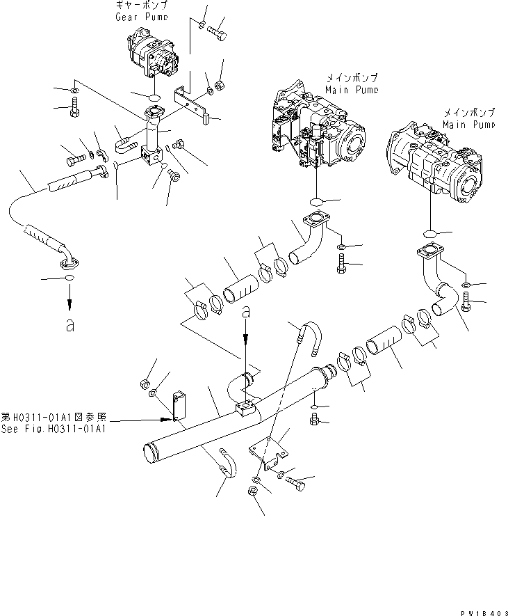 Excavators Komatsu / PC800SE-6-AM S/N 30001-UP(pc800s0r) / SUCTION PIPING (PUMP)(#31001-)(150170 : H0311-02A1)