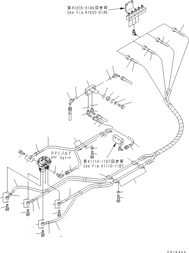 Excavators Komatsu / PC800SE-6-AM S/N 30001-UP(pc800s0r) / FLOOR FRAME (PPC TRAVEL LINE)(#31001-)(210410 : K1110-09B7)