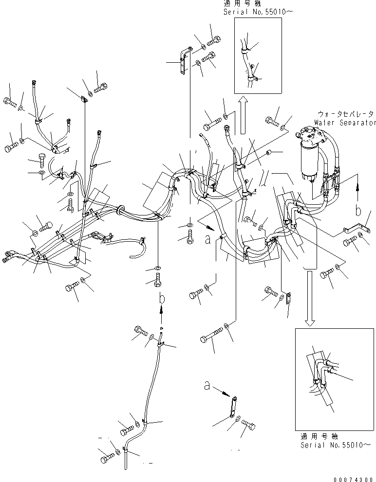 Komatsu parts book diagram for PC800SE-8 S/N 50001-UP (ecot3): FUEL PIPING (BRACKET AND CLIP)(#55001-55045)