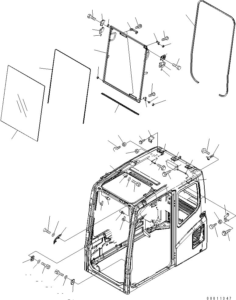 Komatsu parts book diagram for PC800SE-8 S/N 50001-UP (ecot3): FLOOR FRAME (OPERATOR'S CAB) (FRONT WINDOW)(#55001-55295)