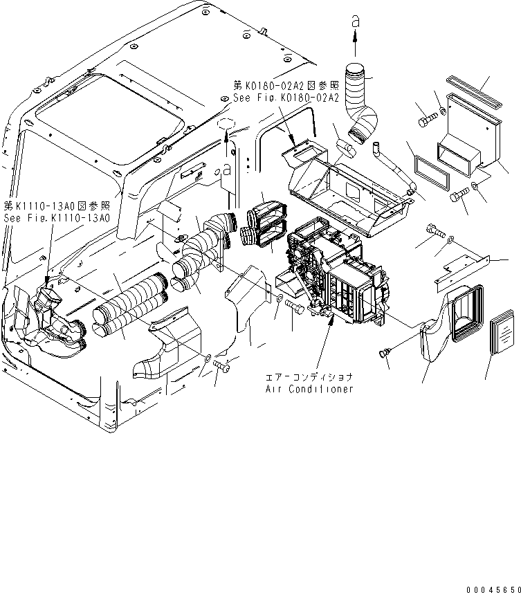 Komatsu parts book diagram for PC800SE-8 S/N 50001-UP (ecot3): FLOOR FRAME (OPERATOR'S CAB) (PLATE AND DUCT) (FOR BIG WIND AIR CONDITIONER)(#50001-55077)