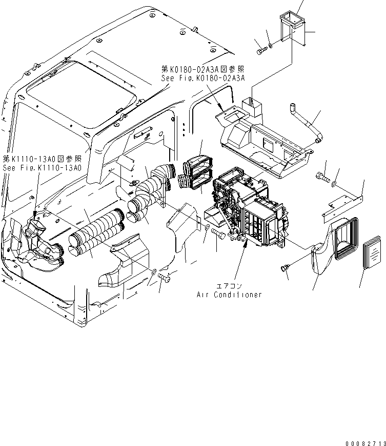 Komatsu parts book diagram for PC800SE-8 S/N 50001-UP (ecot3): FLOOR FRAME (OPERATOR'S CAB) (PLATE AND DUCT) (FOR BIG WIND AIR CONDITIONER)(#55078-)