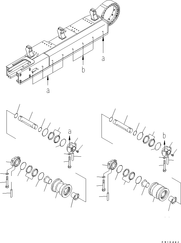 Komatsu parts book diagram for PC800SE-8 S/N 50001-UP (ecot3): TRACK FRAME (TRACK ROLLER) (DOUBLE FLANGE) (L.H.)