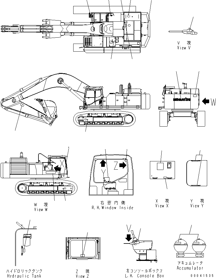 Komatsu parts book diagram for PC800SE-8 S/N 50001-UP (ecot3): MARKS AND PLATES (OPERATING AND CAUTION PLATE) (FOR NORTH AMERICA) (LETTERING TYPE)(#55001-)