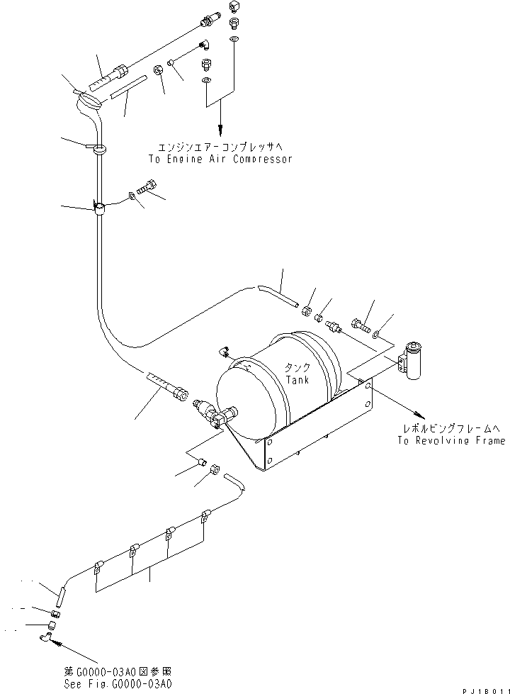 Excavators Komatsu / PC800SE-6 S/N 30001-UP(pc800sec) / AIR SYSTEM (AIR TANK PIPING) (COLD WEATHER A SPEC.)(#30093-30999)(150060 : G0000-02A2)