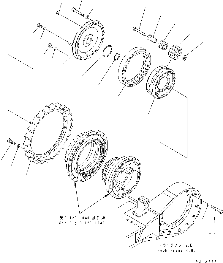 Excavators Komatsu / PC800SE-6 S/N 30001-UP(pc800sec) / TRACK FRAME (FINAL DRIVE) (3RD CARRIER AND SPROCKET) (R.H.)(#30207-)(360390 : R1120-20A0)