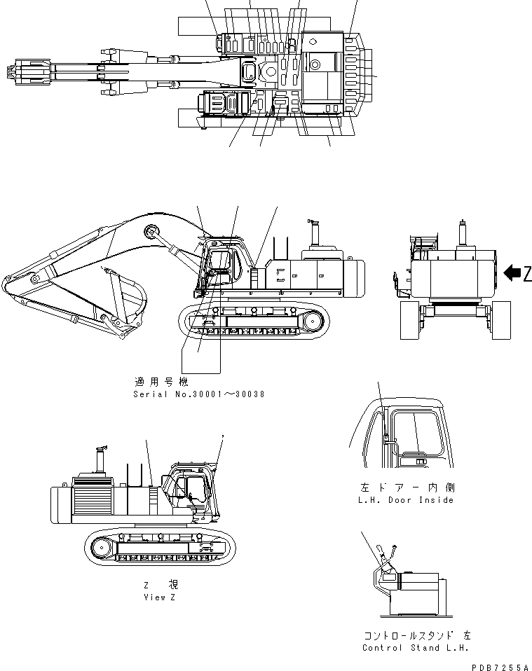 Excavators Komatsu / PC800SE-6 S/N 30001-UP(pc800sec) / MARKS AND PLATES (OPERATING AND CAUTION PLATE) (ENGLISH)(#30001-30174)(420160 : U0100-02A2)