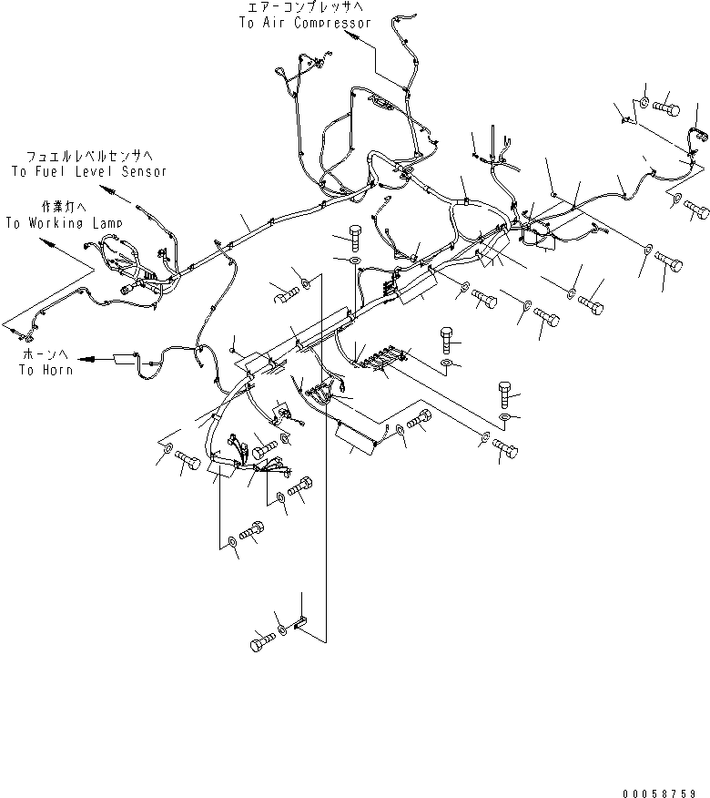 Excavators Komatsu / PC850-8R S/N 60001-UP (W/O EGR)(pc850-1c) / WIRING HARNESS (MAIN HARNESS) (HARNESS AND CLIP) (LEFT DECK) (1/2)(120060 : E0200-02A0)
