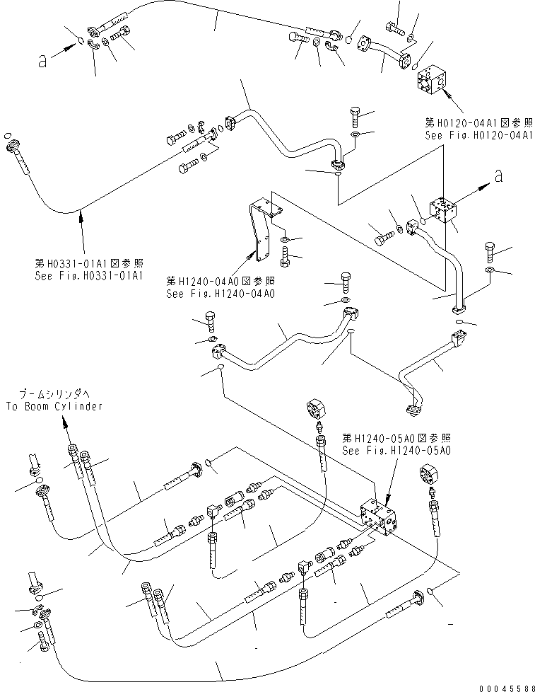 Excavators Komatsu / PC850-8R S/N 60001-UP (W/O EGR)(pc850-1c) / PILOT PIPING (WITH DRIFT PREVENTION) (REVOLVING FRAME SIDE) (1/2)(150380 : H1240-03A0)