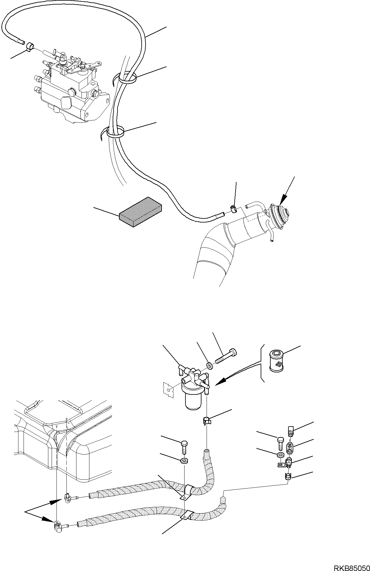 Komatsu parts book diagram for PC88MR-6 S/N F00003 AND UP: FUEL PIPING (HIGH EFFICIENCY FILTER) (1/2)
