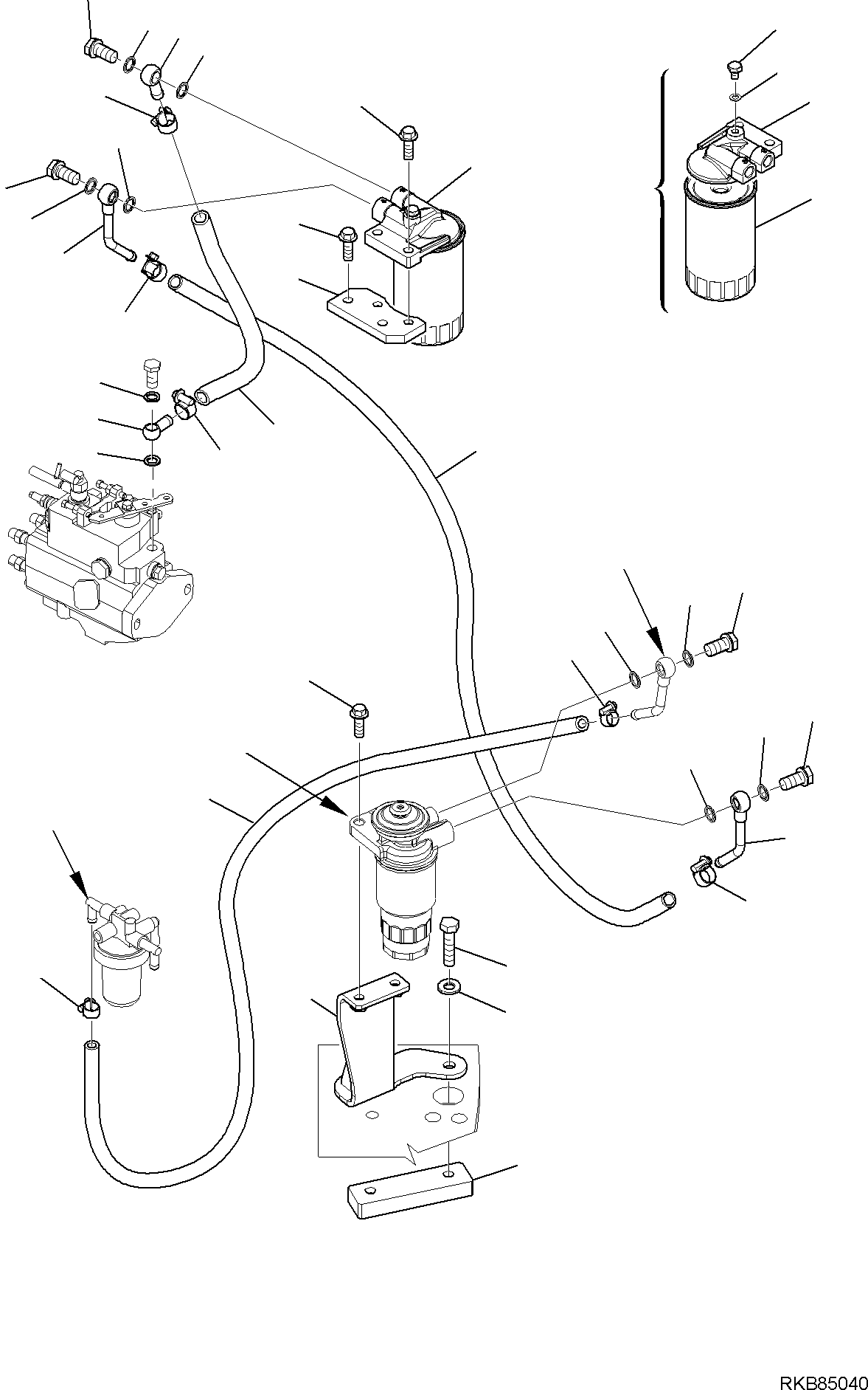 Komatsu parts book diagram for PC88MR-6 S/N F00003 AND UP: FUEL PIPING (HIGH EFFICIENCY FILTER) (2/2)