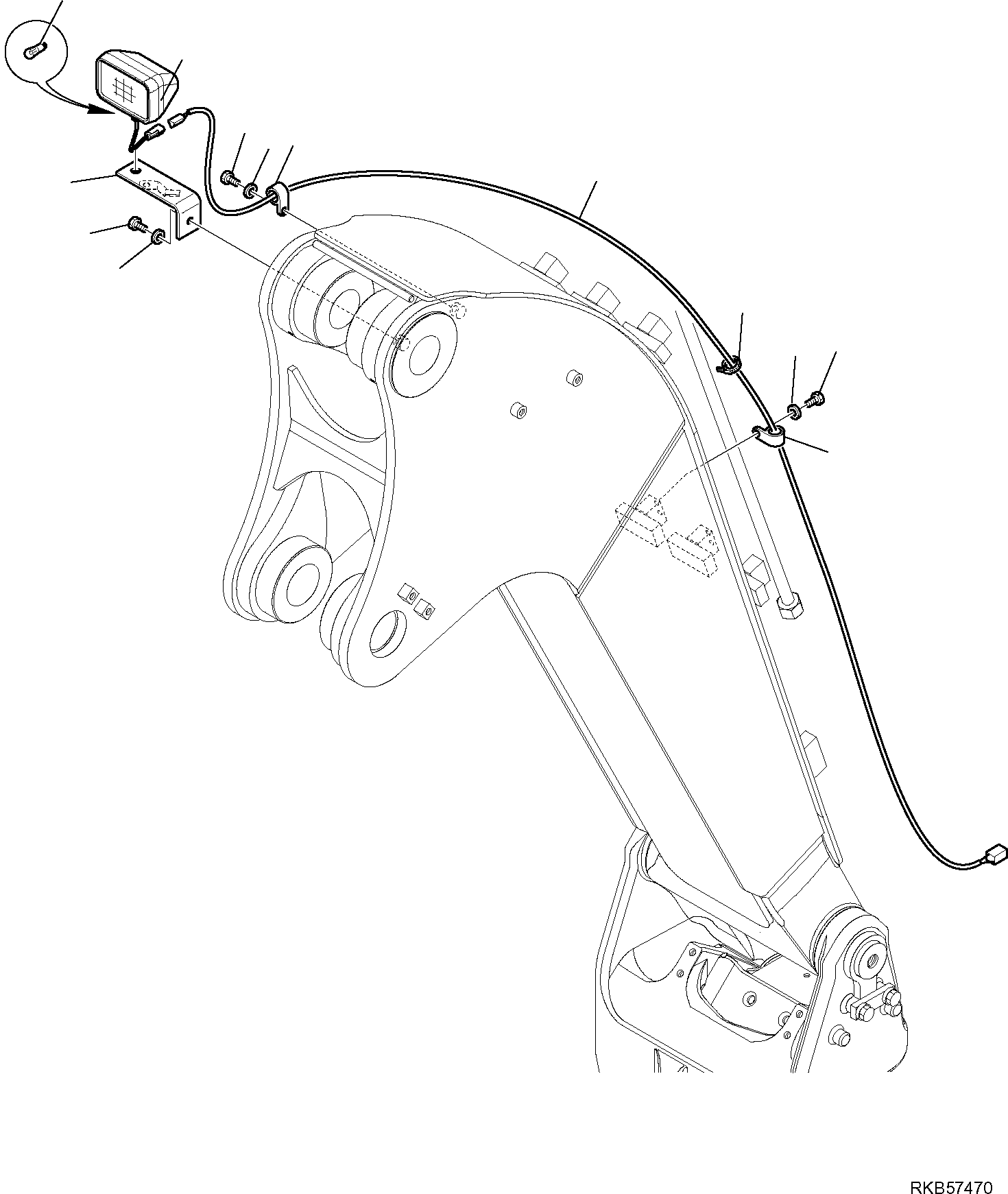 Komatsu parts book diagram for PC88MR-6 S/N F00003 AND UP: WORK LIGHT (1ST PIECE BOOM)