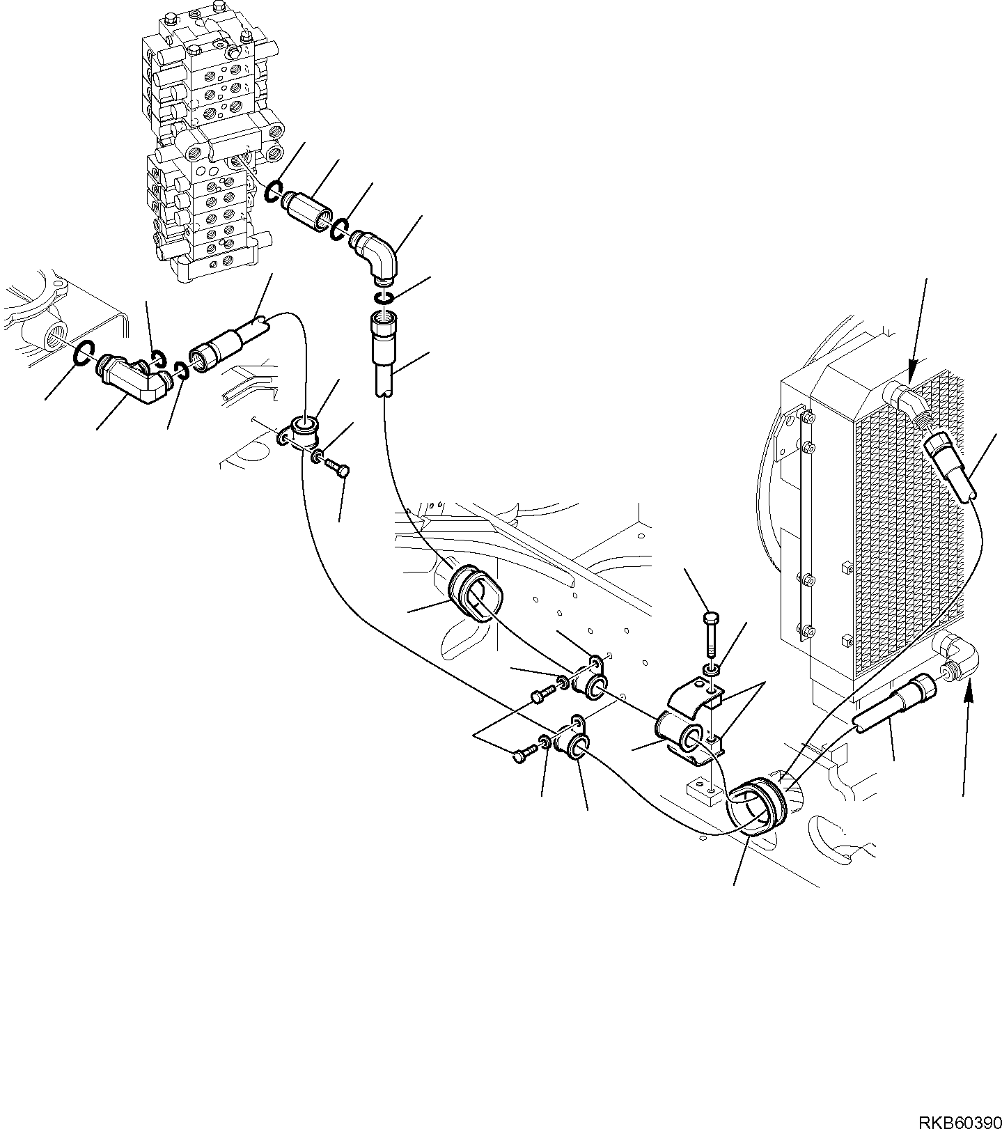 Komatsu parts book diagram for PC88MR-6 S/N F00003 AND UP: HYDRAULIC PIPING (RETURN LINE) (1/2)
