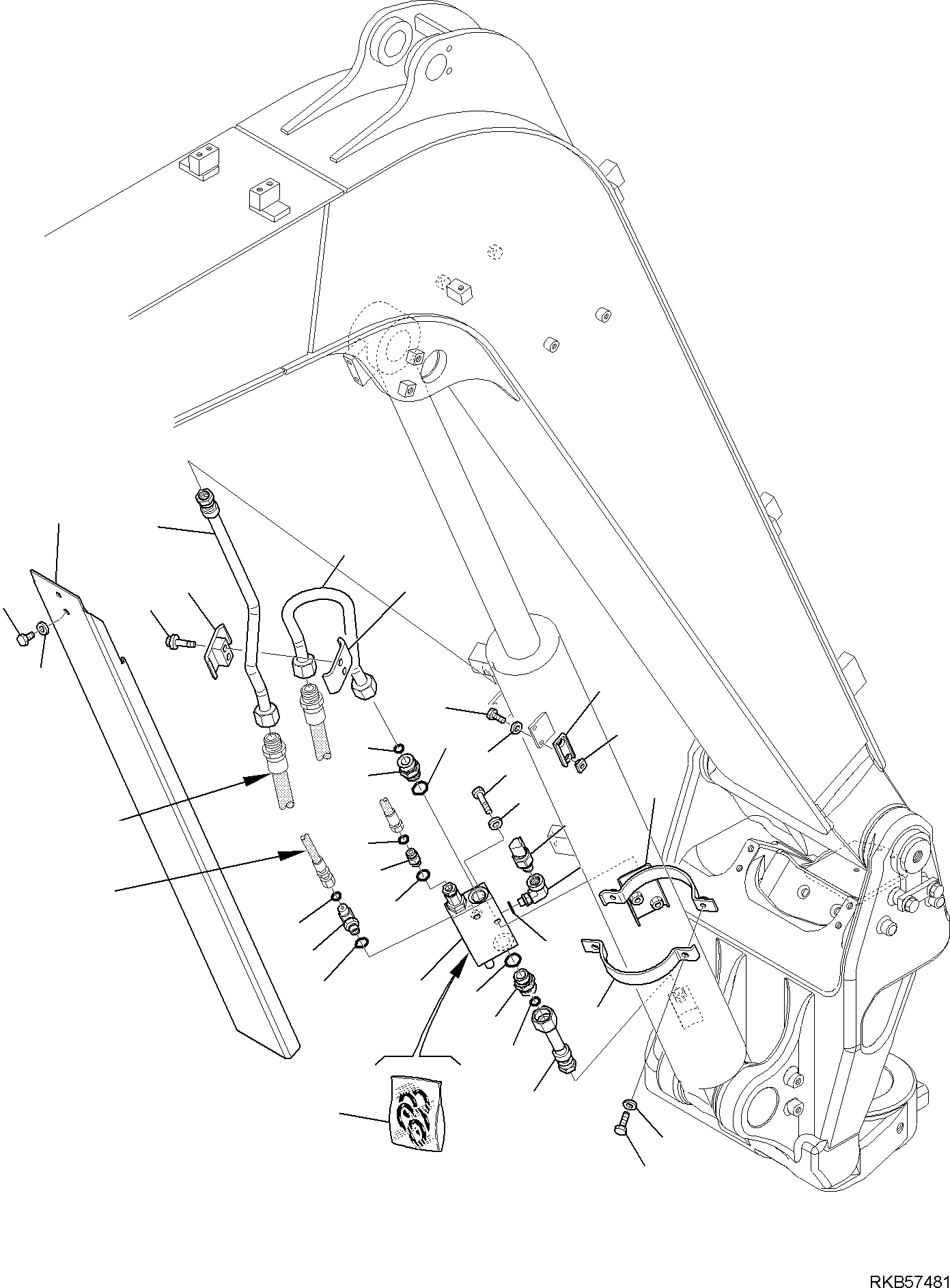 Komatsu parts book diagram for PC88MR-6 S/N F00003 AND UP: HYDRAULIC PIPING (BOOM CYLINDER LINE) (2/2)