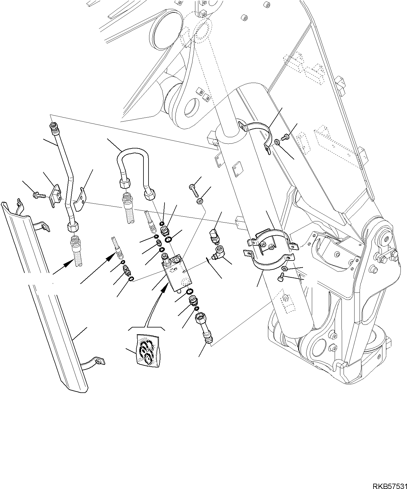 Komatsu parts book diagram for PC88MR-6 S/N F00003 AND UP: HYDRAULIC PIPING (BOOM CYLINDER LINE) (WITH 2-PIECE BOOM) (2/2)