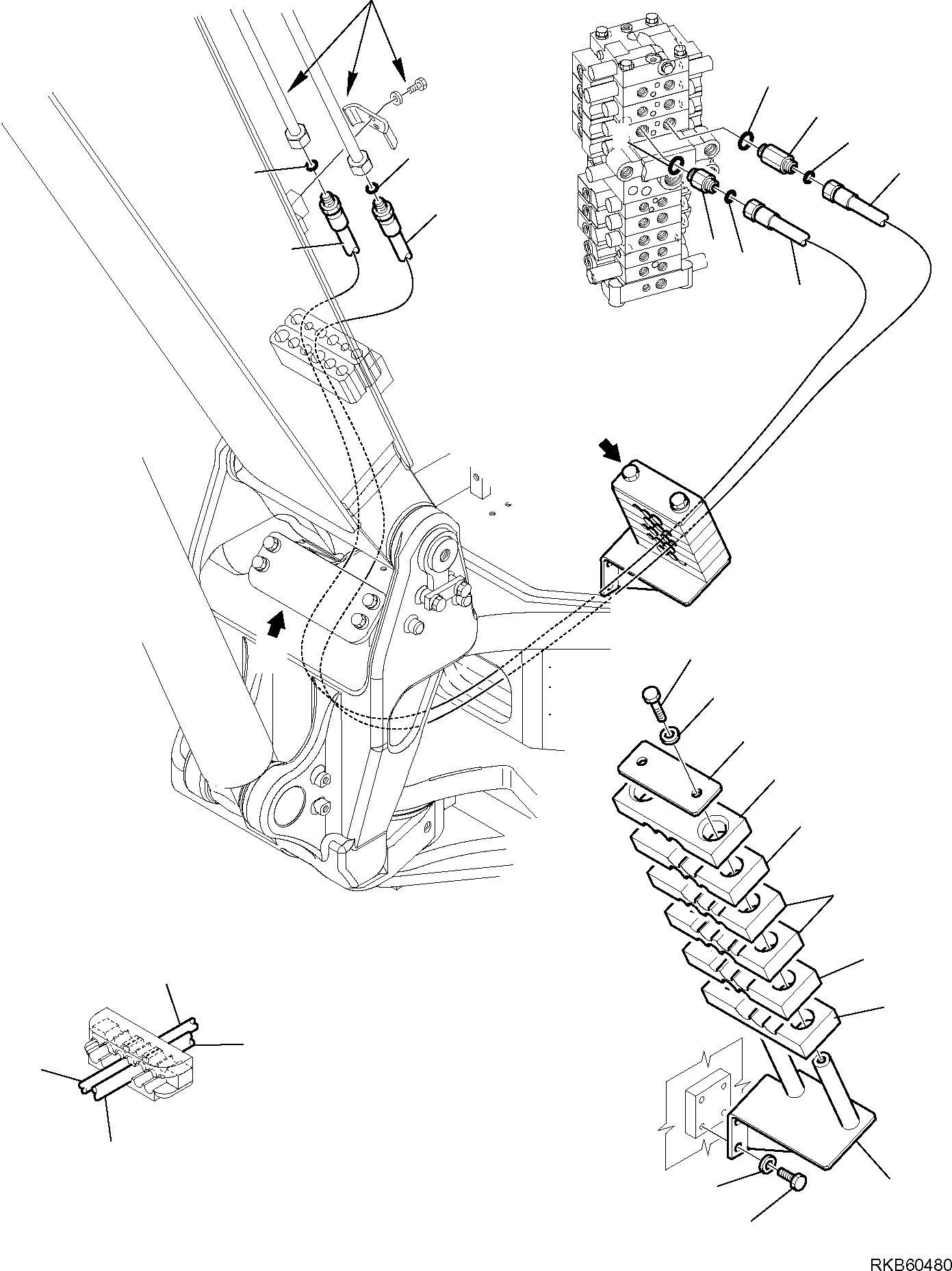 Komatsu parts book diagram for PC88MR-6 S/N F00003 AND UP: HYDRAULIC PIPING (ARM LINE) (1/2)