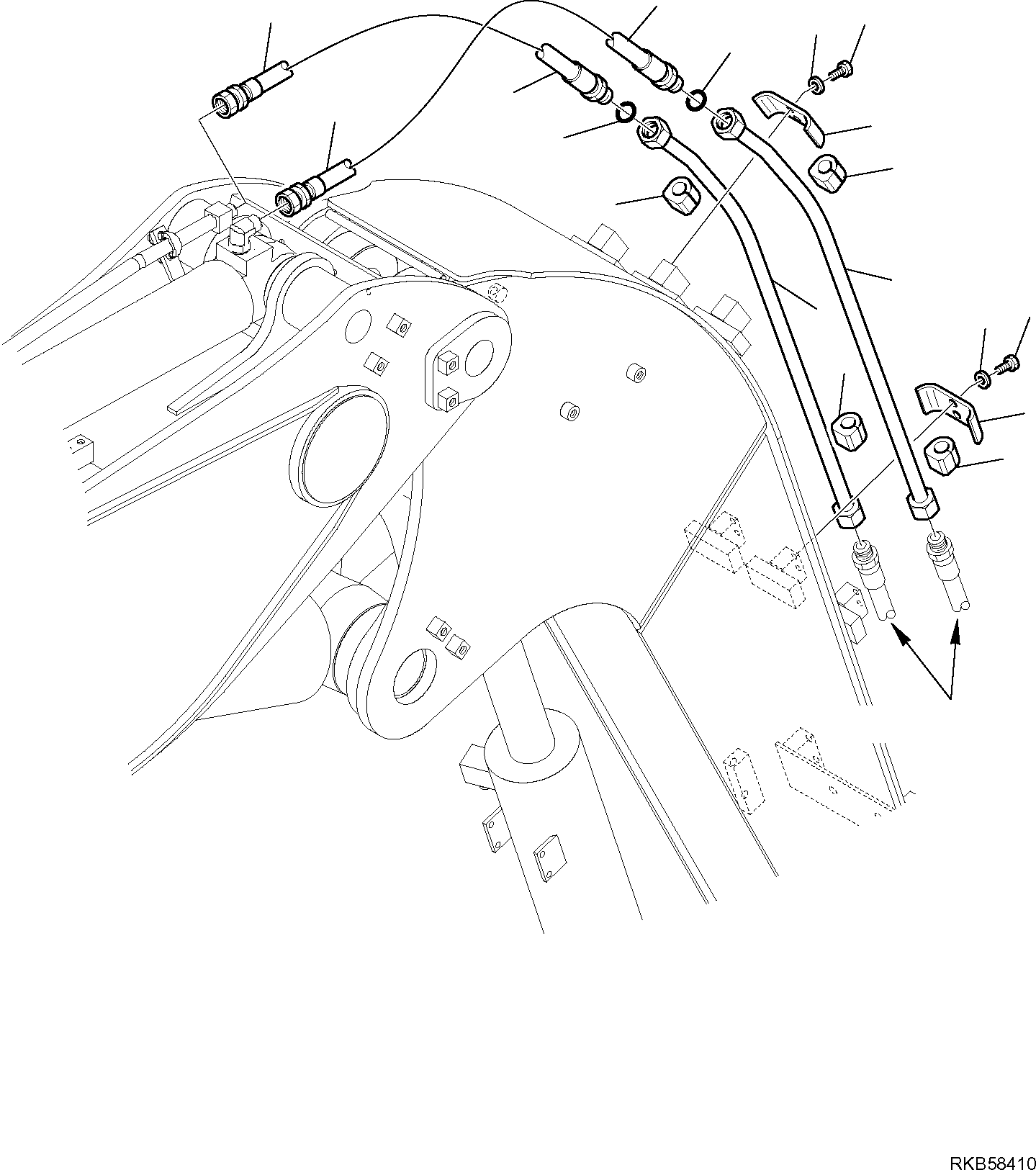 Komatsu parts book diagram for PC88MR-6 S/N F00003 AND UP: HYDRAULIC PIPING (ARM LINE) (WITH 2-PIECE BOOM) (2/2)