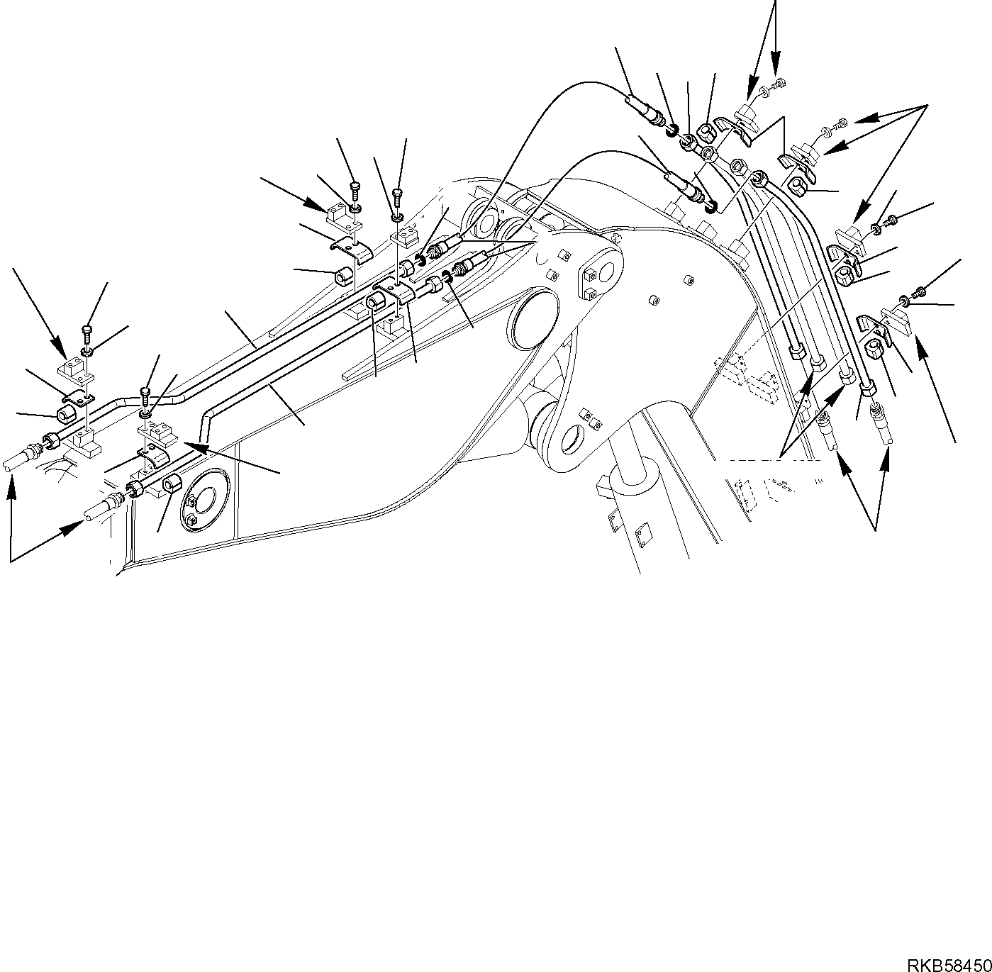 Komatsu parts book diagram for PC88MR-6 S/N F00003 AND UP: HYDRAULIC PIPING (BUCKET LINE) (WITH ATTACHMENT LINE) (FOR 2-PIECE BOOM) (2/3)