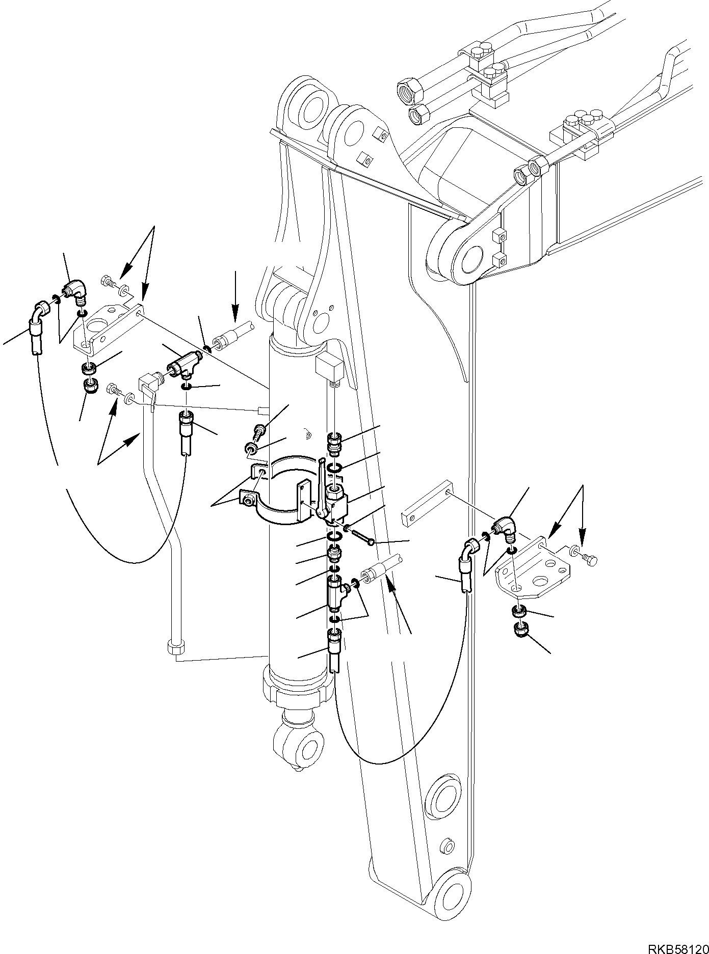 Komatsu parts book diagram for PC88MR-6 S/N F00003 AND UP: HYDRAULIC PIPING (ATTACHEMNT LINE) (FOR ARM L=1650 MM) (4/4)