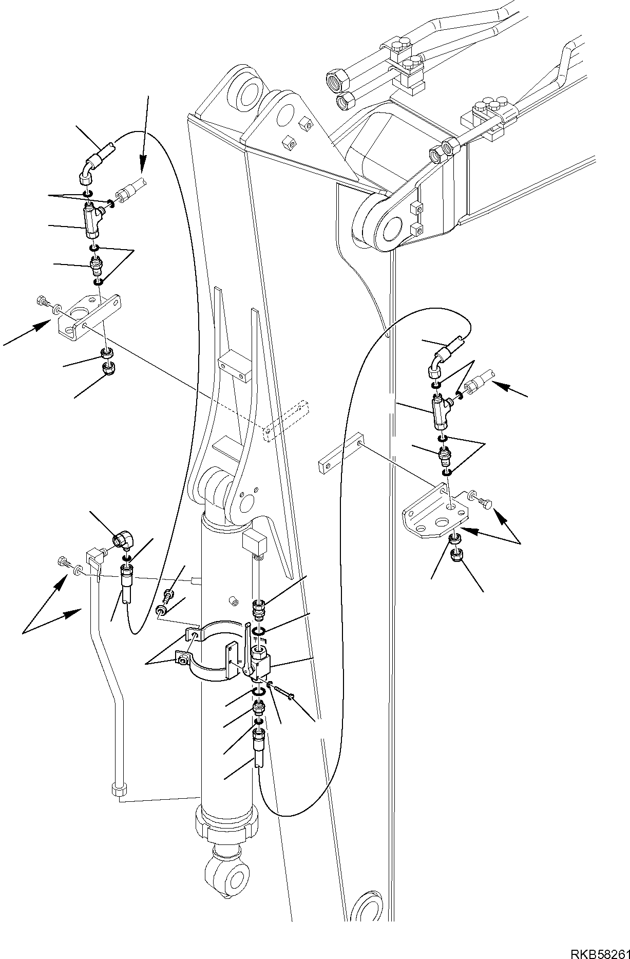 Komatsu parts book diagram for PC88MR-6 S/N F00003 AND UP: HYDRAULIC PIPING (ATTACHEMNT LINE) (FOR ARM L=2250 MM) (4/4)