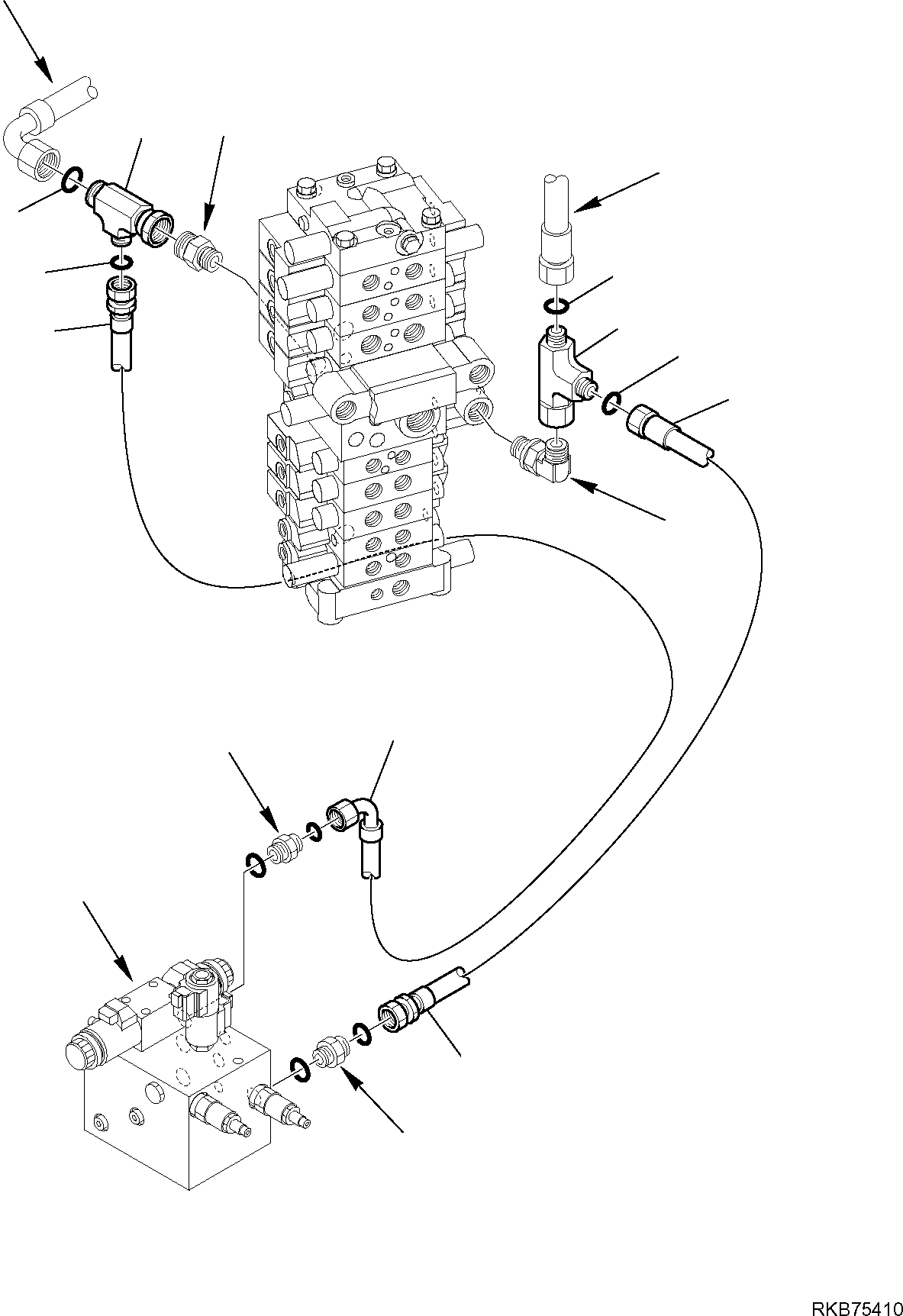 Komatsu parts book diagram for PC88MR-6 S/N F00003 AND UP: HYDRAULIC PIPING (CUTTING AND ROTATING BUCKET) (1/6)