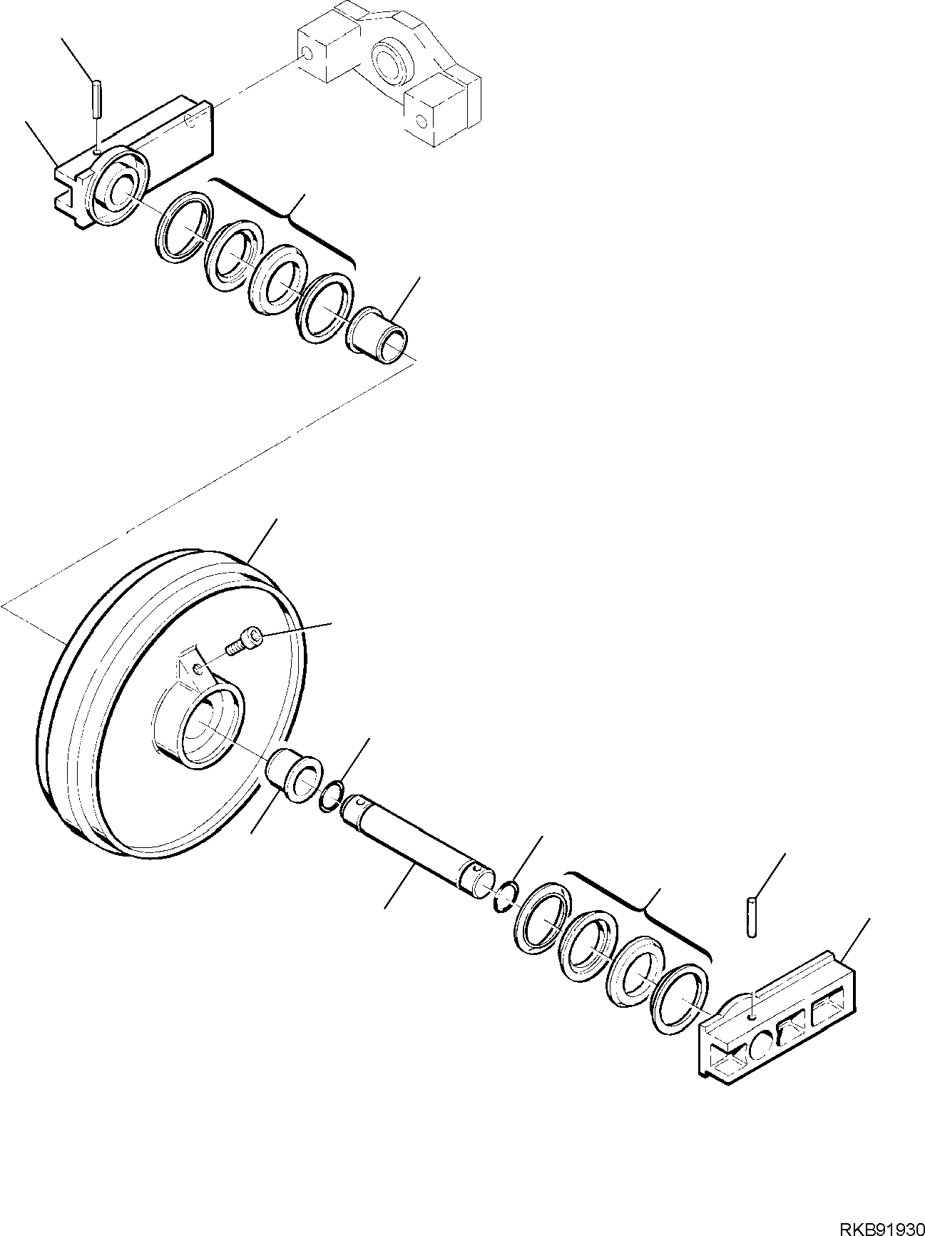 Komatsu parts book diagram for PC95R-2 USA S/N 21D5220114-Up: FRONT IDLER (FOR RUBBER SHOE) (1/2)