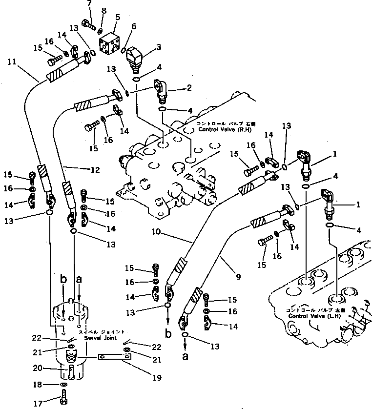 Excavators Komatsu / PF3-1 S/N 10001-UP(pf3-1r) / HYDRAULIC PIPING (CONTROL VALVE TO / FROM  SWIVEL JOINT)(060040 : 2201)
