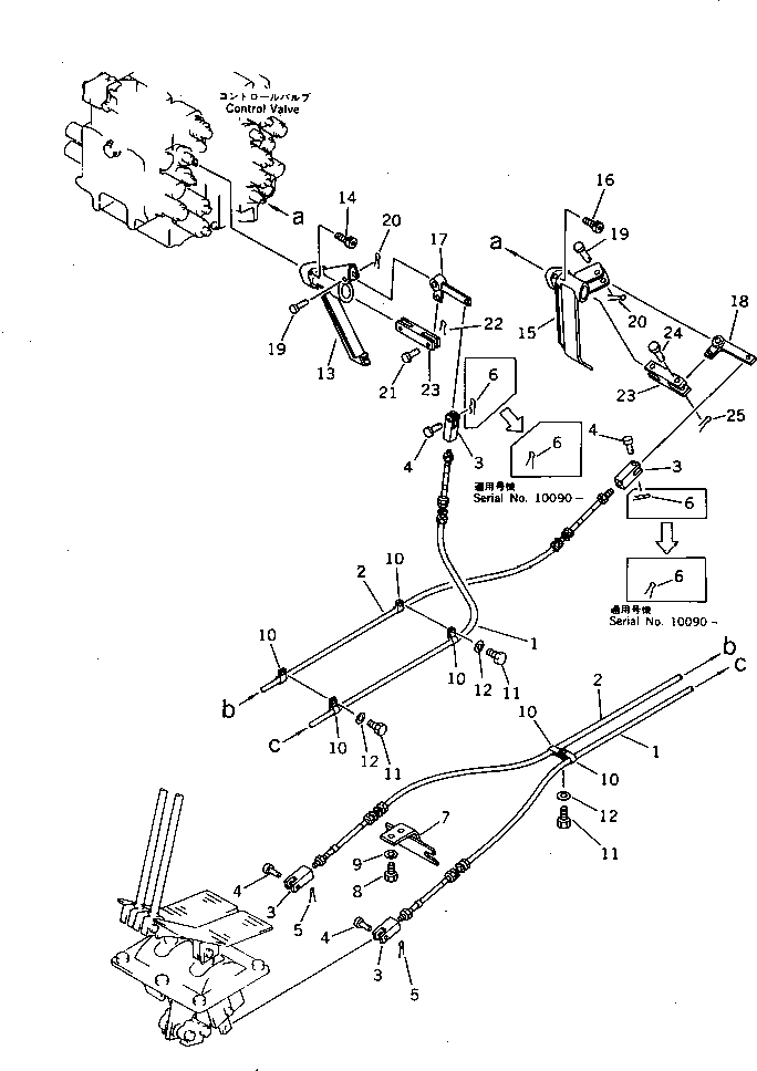 Komatsu parts book diagram for PF5-1 S/N 10001-UP: TRAVEL CONTROL LEVER AND LINKAGE (2/2)