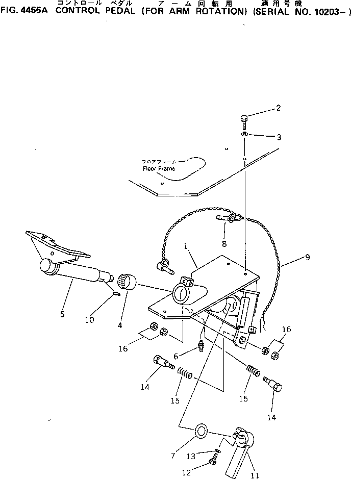 Komatsu parts book diagram for PF5-1 S/N 10001-UP: CONTROL PEDAL (FOR ARM ROTATION)(#10203-)