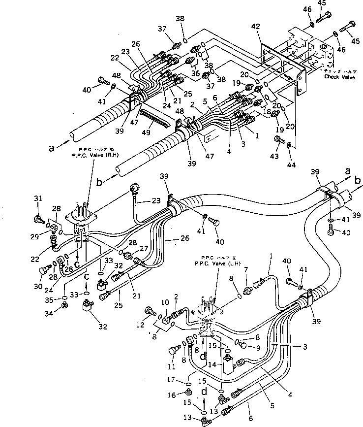 Komatsu parts book diagram for PF5-1 S/N 10001-UP: P.P.C. VALVE PIPING (1/3)(#10001-.)