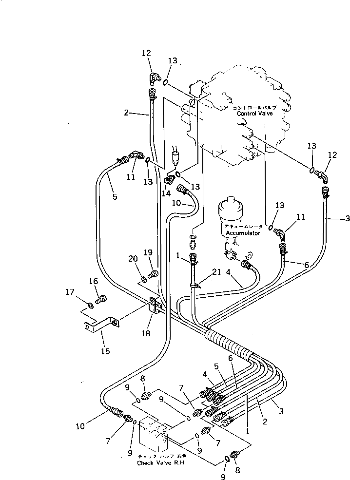 Komatsu parts book diagram for PF5-1 S/N 10001-UP: P.P.C. VALVE PIPING (3/3)