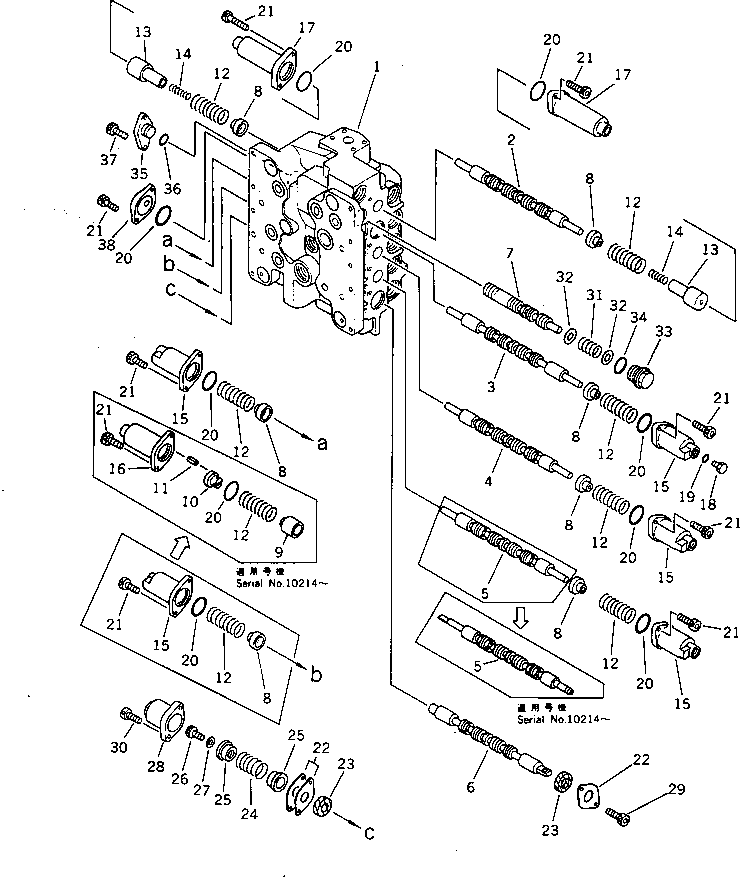 Komatsu parts book diagram for PF5-1 S/N 10001-UP: CONTROL VALVE (2/7)