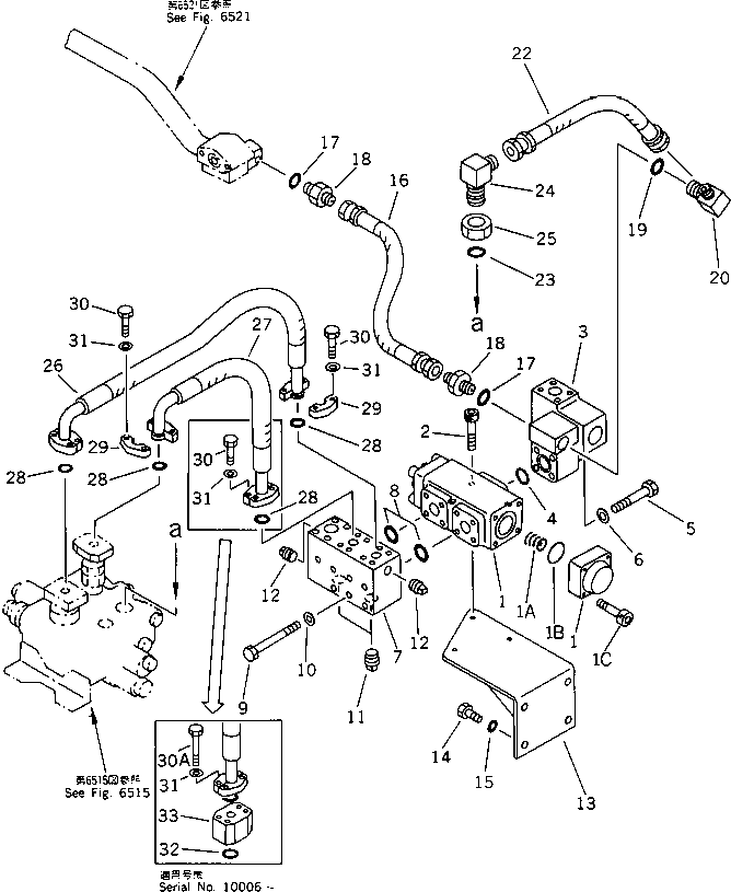 Komatsu parts book diagram for PF5-1 S/N 10001-UP: HYDRAULIC PIPING (FLOW DIVIDER TO CONTROL VALVE ?FOR ARM ROTATION)