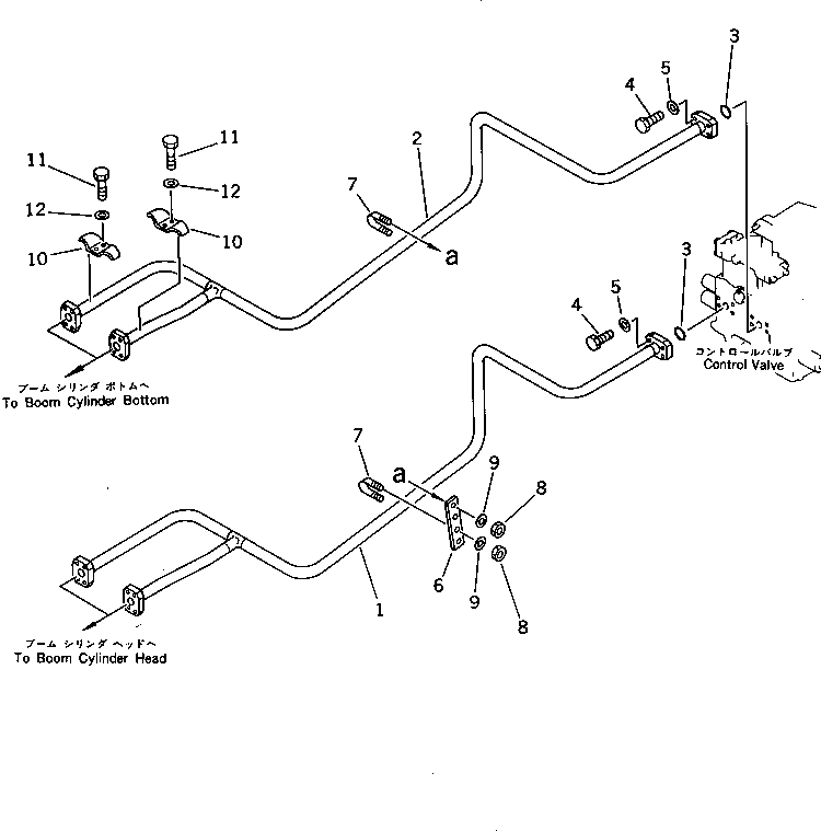 Komatsu parts book diagram for PF5-1 S/N 10001-UP: HYDRAULIC PIPING (1ST BOOM CYLINDER LINE) (CHASSIS SIDE)