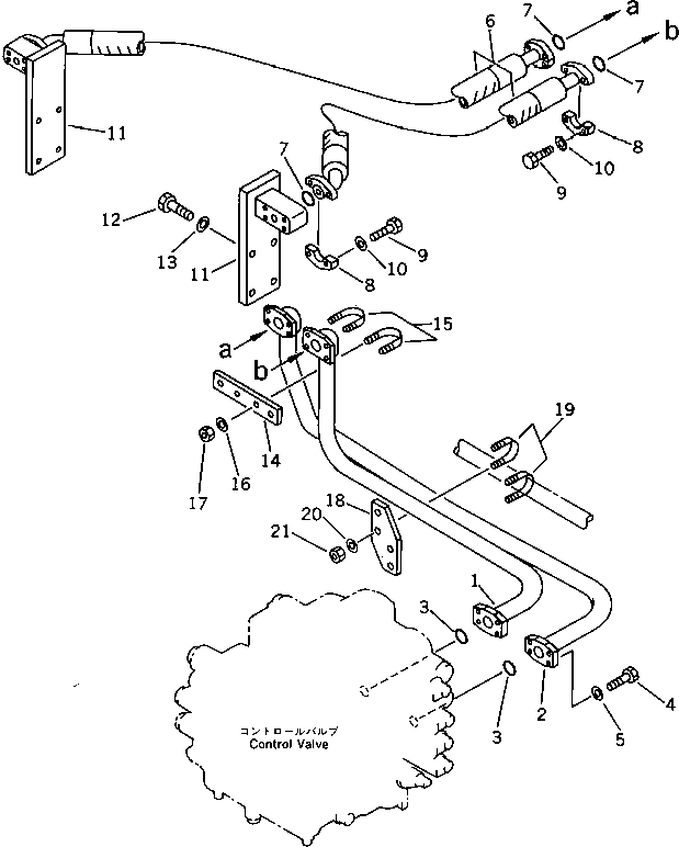 Komatsu parts book diagram for PF5-1 S/N 10001-UP: HYDRAULIC PIPING (2ND BOOM CYLINDER LINE) (CHASSIS SIDE)