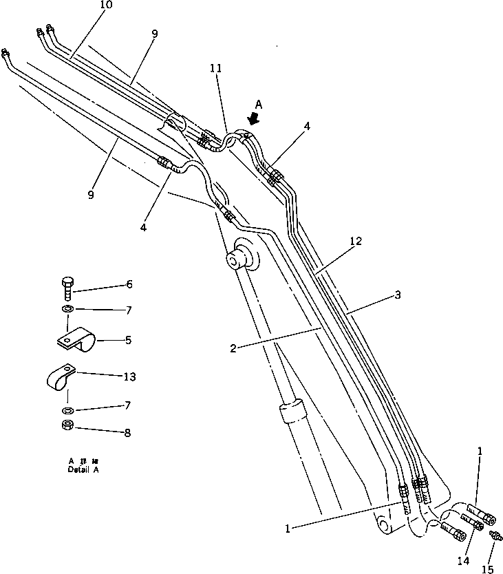Komatsu parts book diagram for PF5-1 S/N 10001-UP: HYDRAULIC PIPING (1/2) (ROTATION AND DRAIN)
