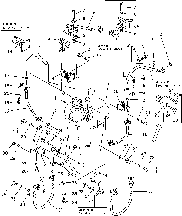 Komatsu parts book diagram for PF5-1 S/N 10001-UP: HYDRAULIC PIPING (3/3) (BUCKET CYLINDER LINE)