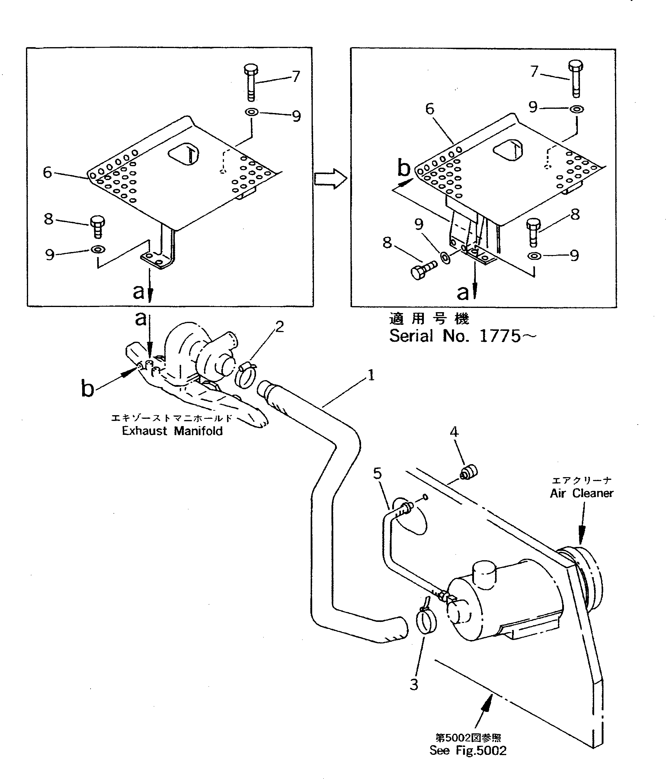 Excavators Komatsu / PW100-3 S/N 1601-UP(pw100-3r) / AIR CLEANER CONNECTION AND STEP(#1601-1861)(030040 : 1101)