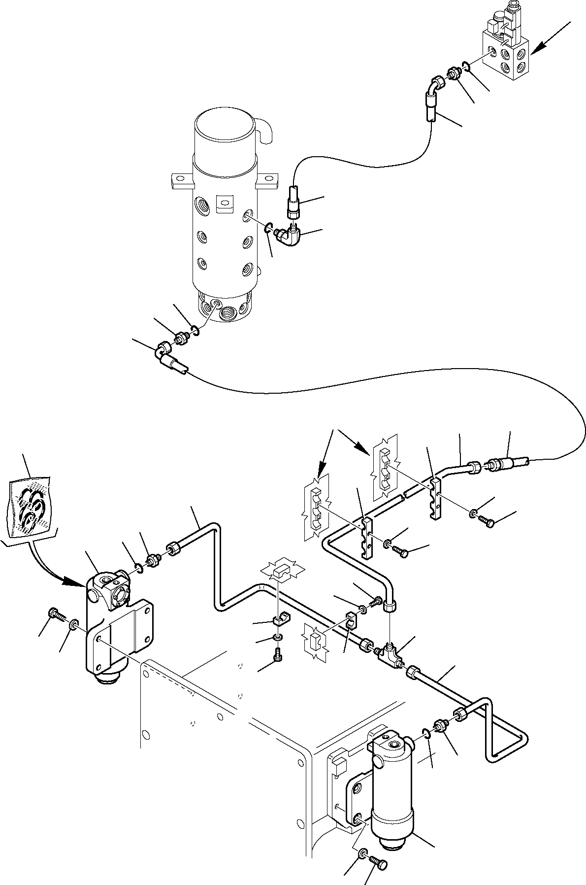 Komatsu parts book diagram for PW110R-1 S/N 2260010001-Up: HYDRAULIC PIPING SUSPENSION LOCK CYLINDER LINE