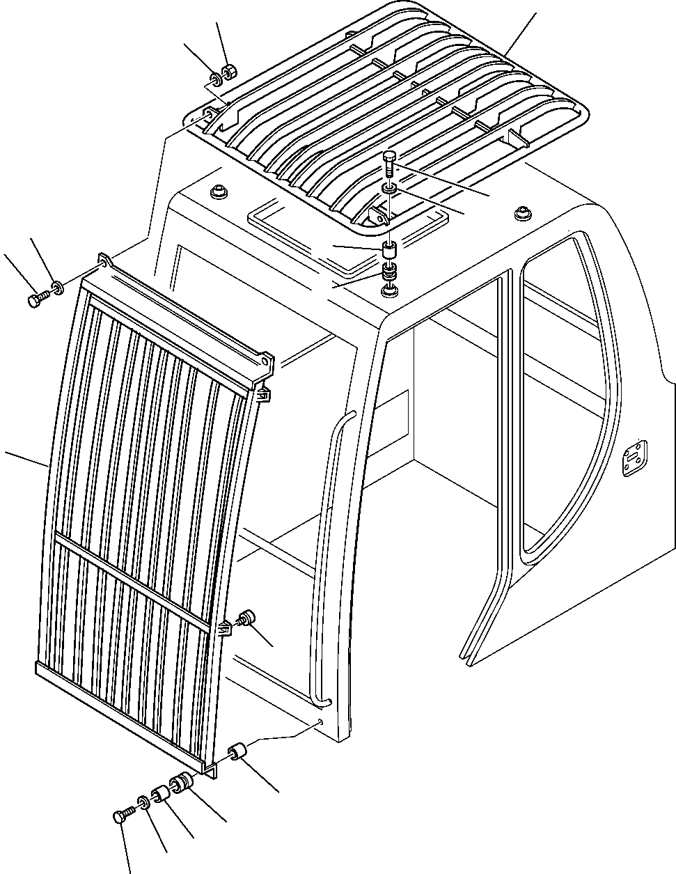 Komatsu parts book diagram for PW110R-1 S/N 2260010001-Up: TOP AND FRONT GUARD (CAB)