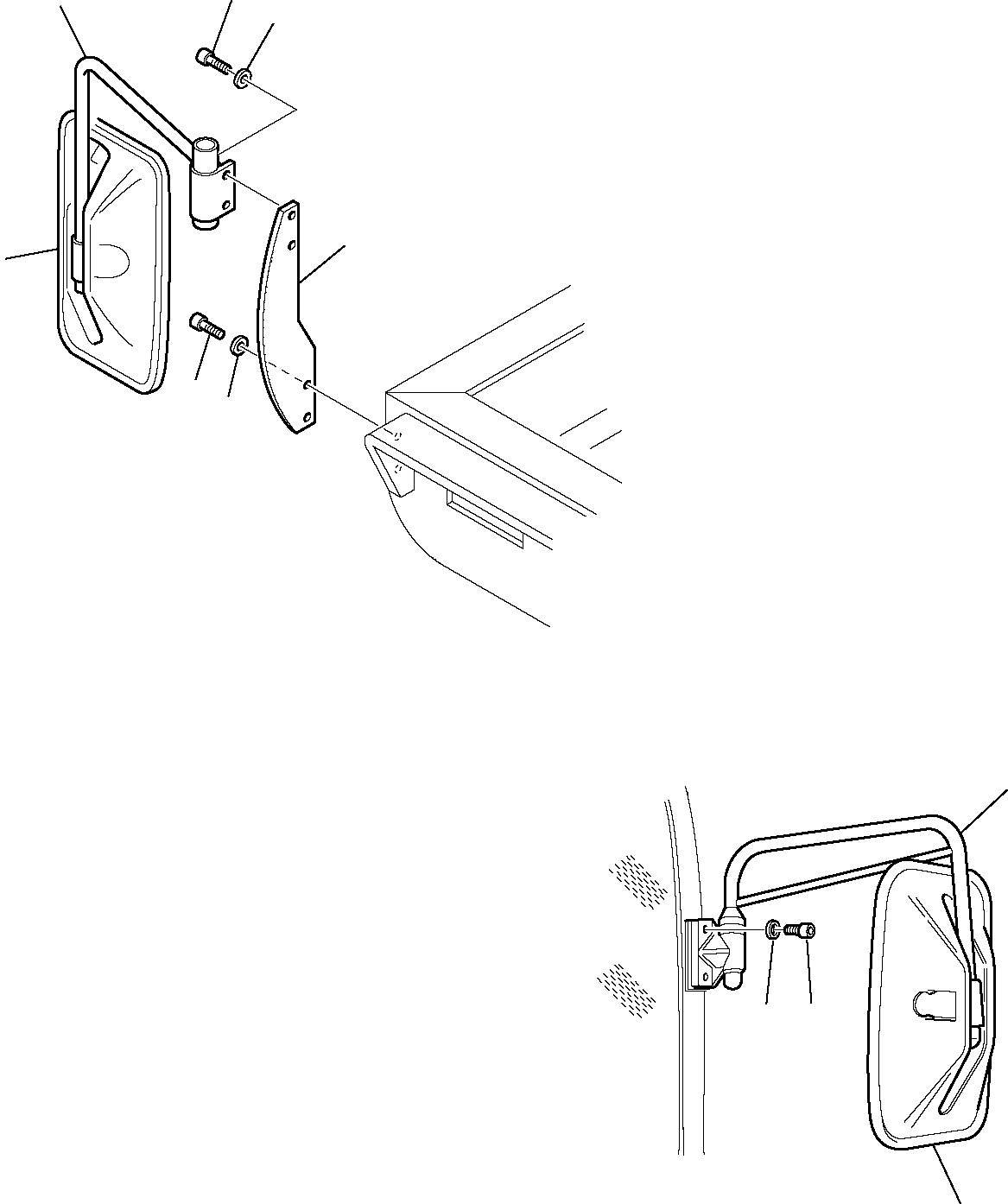 Komatsu parts book diagram for PW110R-1 S/N 2260010001-Up: L.H. AND R.H. VIEW MIRROR