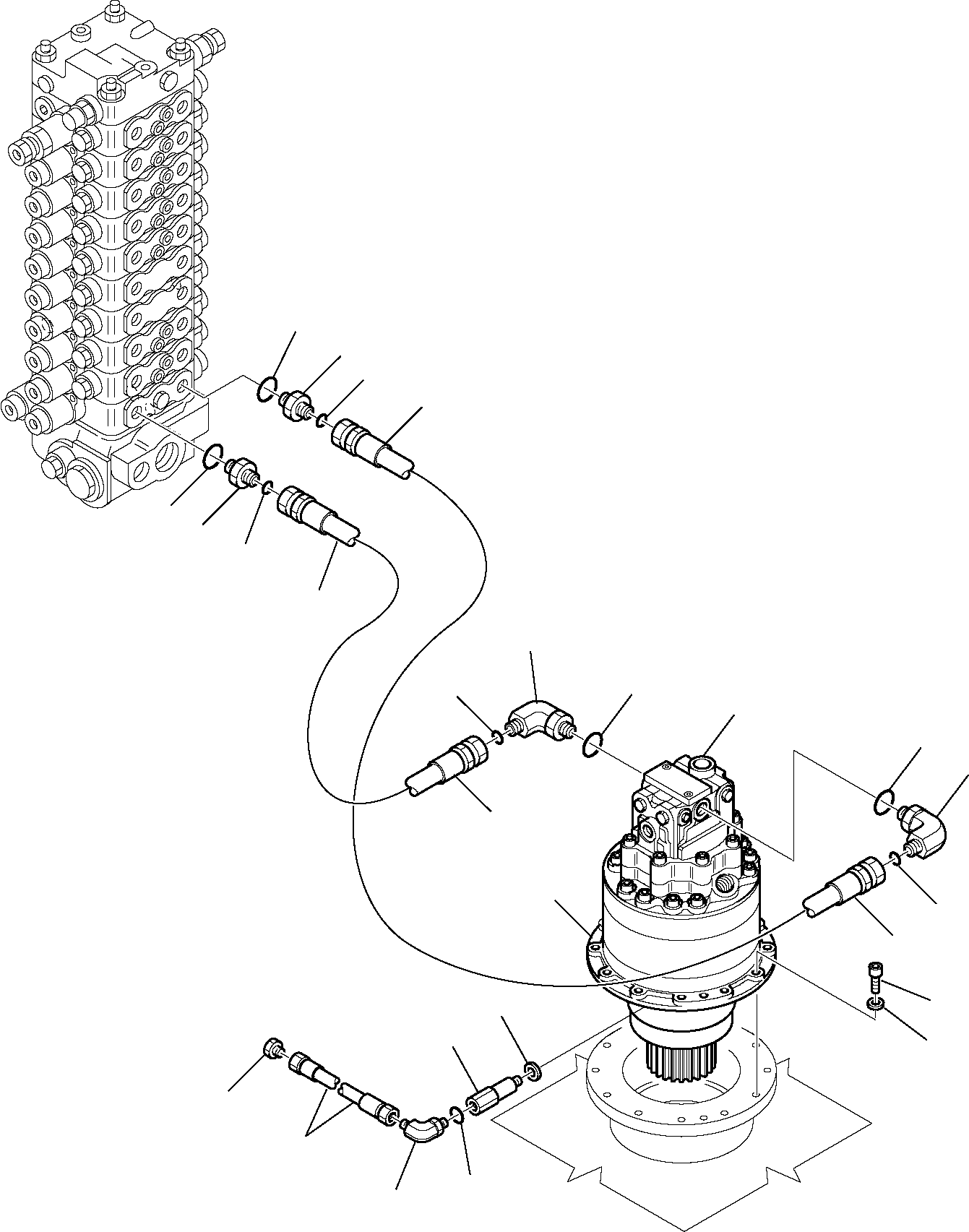 Komatsu parts book diagram for PW110R-1 S/N 2260010001-Up: HYDRAULIC PIPING (SWING MOTOR LINE)