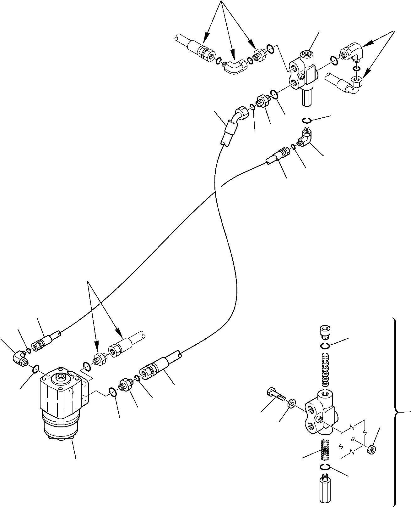 Komatsu parts book diagram for PW110R-1 S/N 2260010001-Up: HYDRAULIC PIPING (STEERING LINE) (1/2)