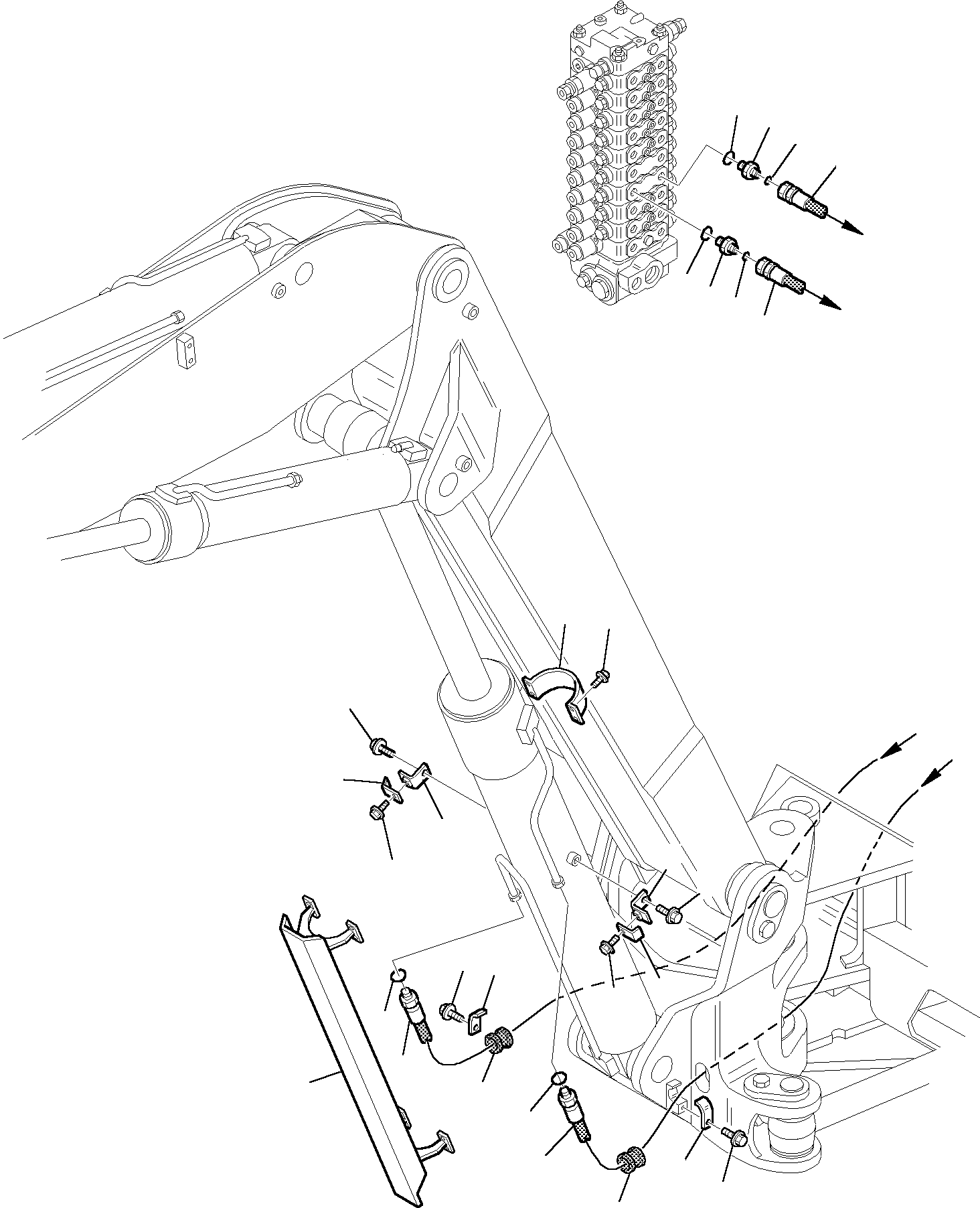 Komatsu parts book diagram for PW110R-1 S/N 2260010001-Up: HYDRAULIC PIPING (BOOM CYLINDER LINE) (WITH 2-PIECE BOOM)