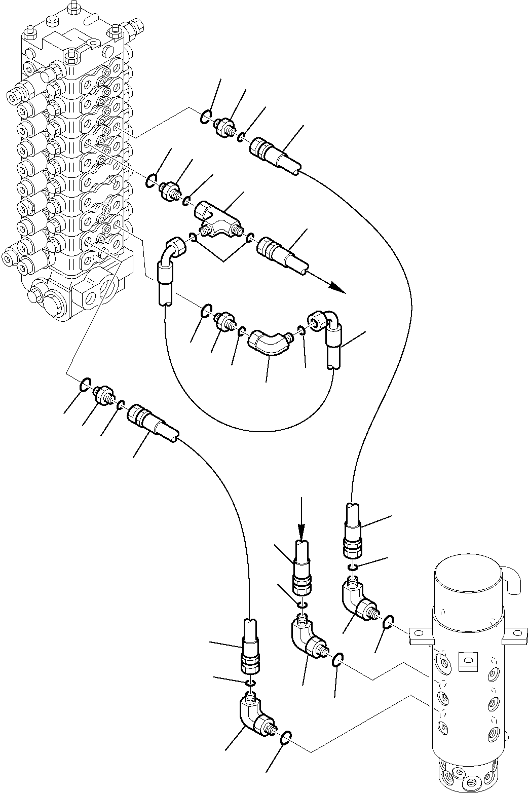 Komatsu parts book diagram for PW110R-1 S/N 2260010001-Up: HYDRAULIC PIPING (OUTRIGGER SOLENOID VALVE LINE) (REAR)