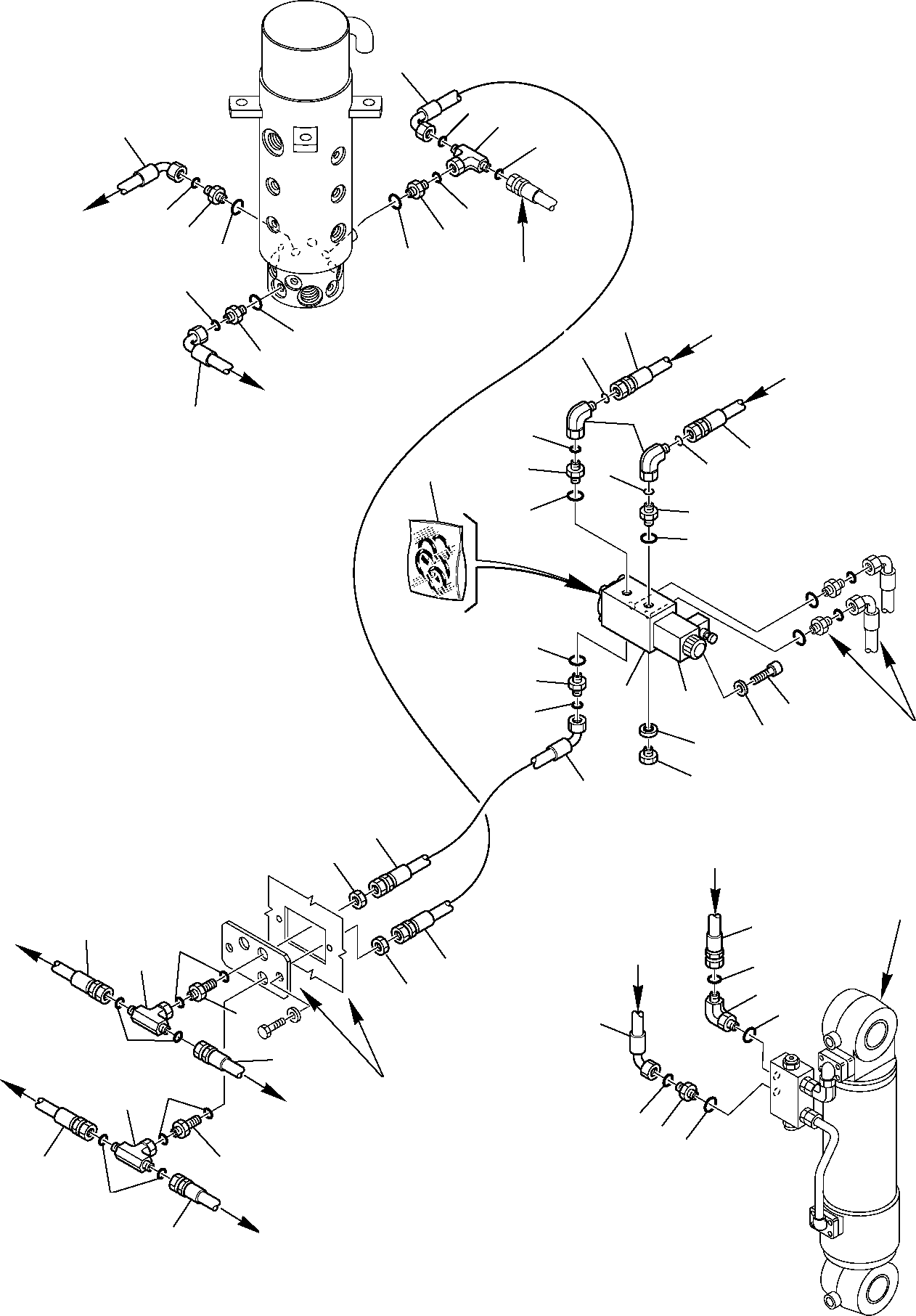 Komatsu parts book diagram for PW110R-1 S/N 2260010001-Up: HYDRAULIC PIPING (FRONT BLADE WITH REAR OUTRIGGER) (1/2)