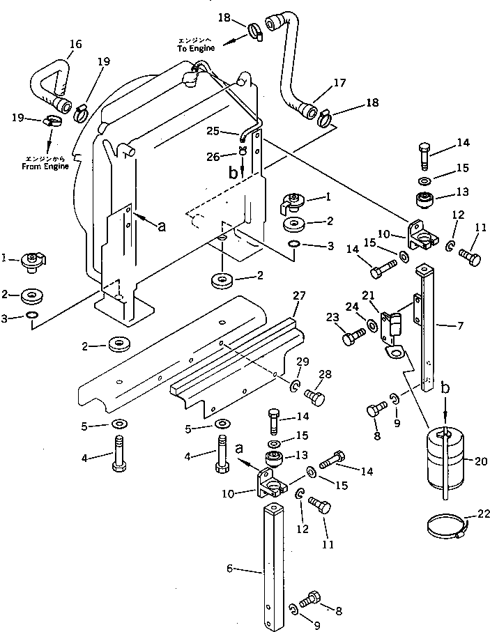 Komatsu parts book diagram for PW150-1 S/N 1001-UP: RADIATOR MOUNT AND PIPING