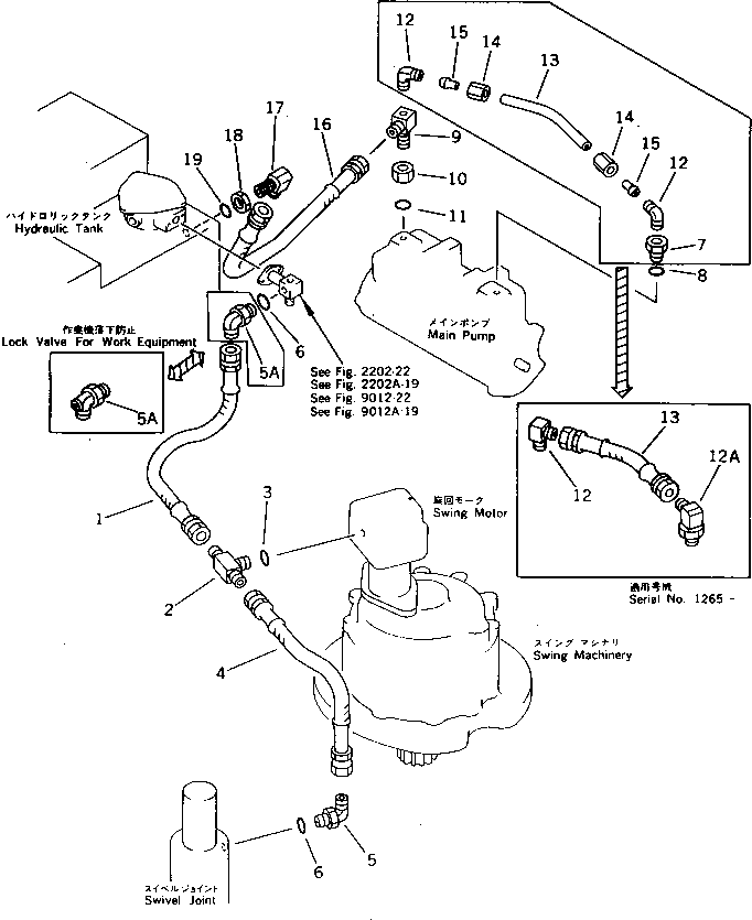 Komatsu parts book diagram for PW150-1 S/N 1001-UP: HYDRAULIC PIPING (3/3) (PUMP TO FILTER TO SWIVEL JOINT)