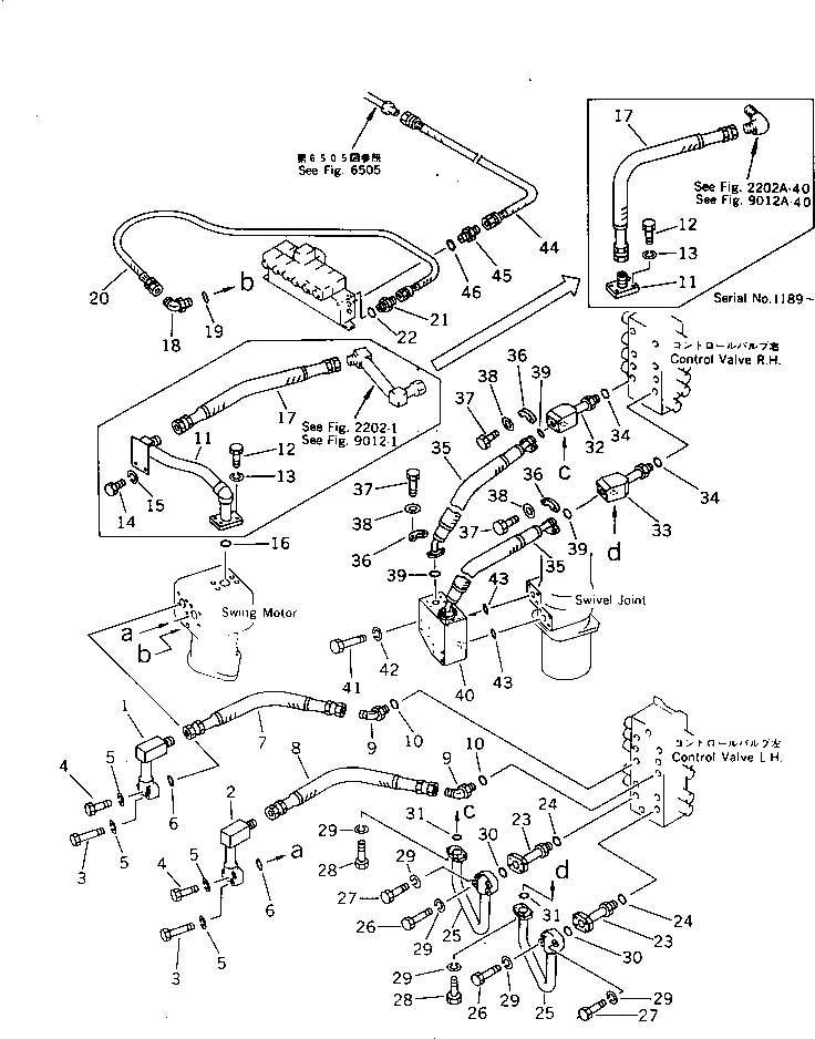 Komatsu parts book diagram for PW150-1 S/N 1001-UP: SWING MOTOR PIPING