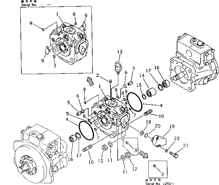 Komatsu parts book diagram for PW150-1 S/N 1001-UP: HYDRAULIC PUMP ? END CAP (4/6)
